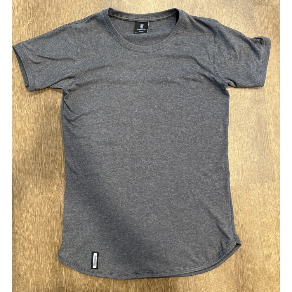 ZIVA Men's Fitted Crew Neck T-Shirt Gray Cotton Blend Gym Medium Curved Hem